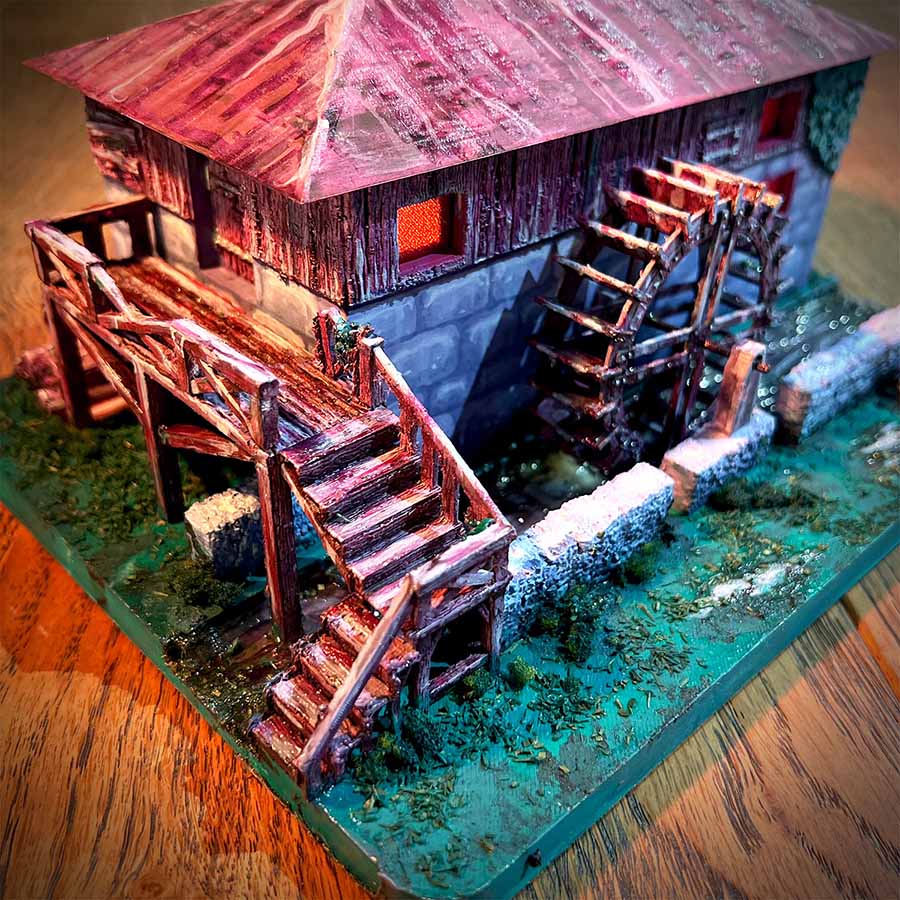 Bemalte 3D-gedruckte Wassermühle